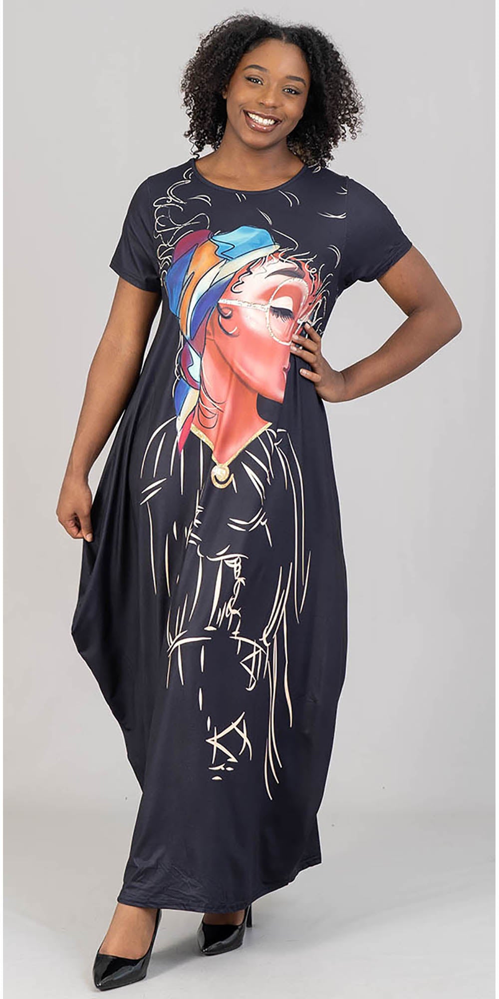 KaraChic CHH22006 - Graphic Print Short Sleeve Maxi Dress