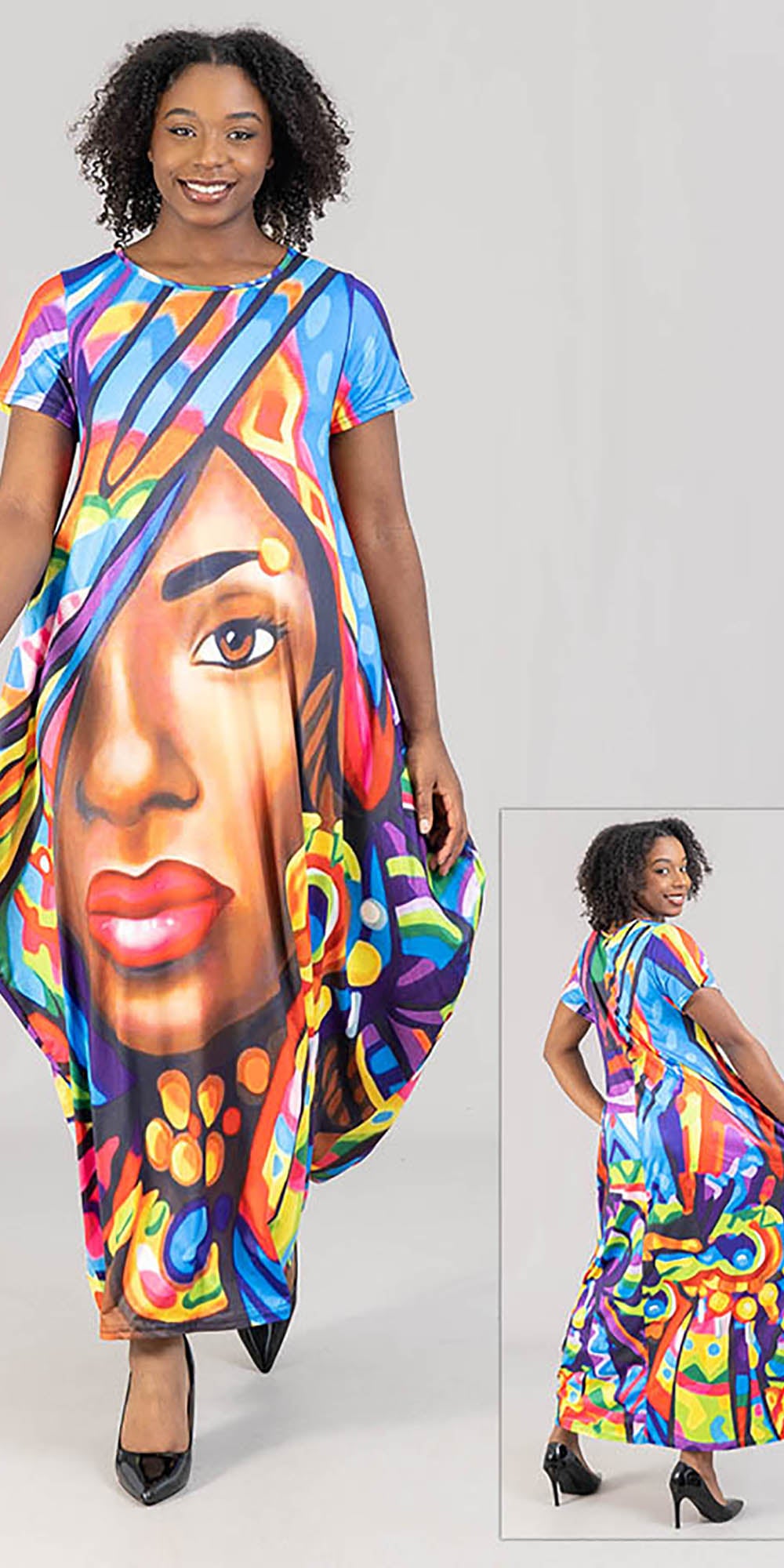 KaraChic CHH22013 - Graphic Print Short Sleeve Maxi Dress