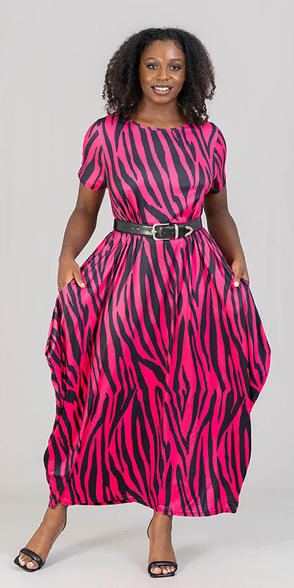 KaraChic CHH22018 - Short Sleeve Knit Print Maxi Dress