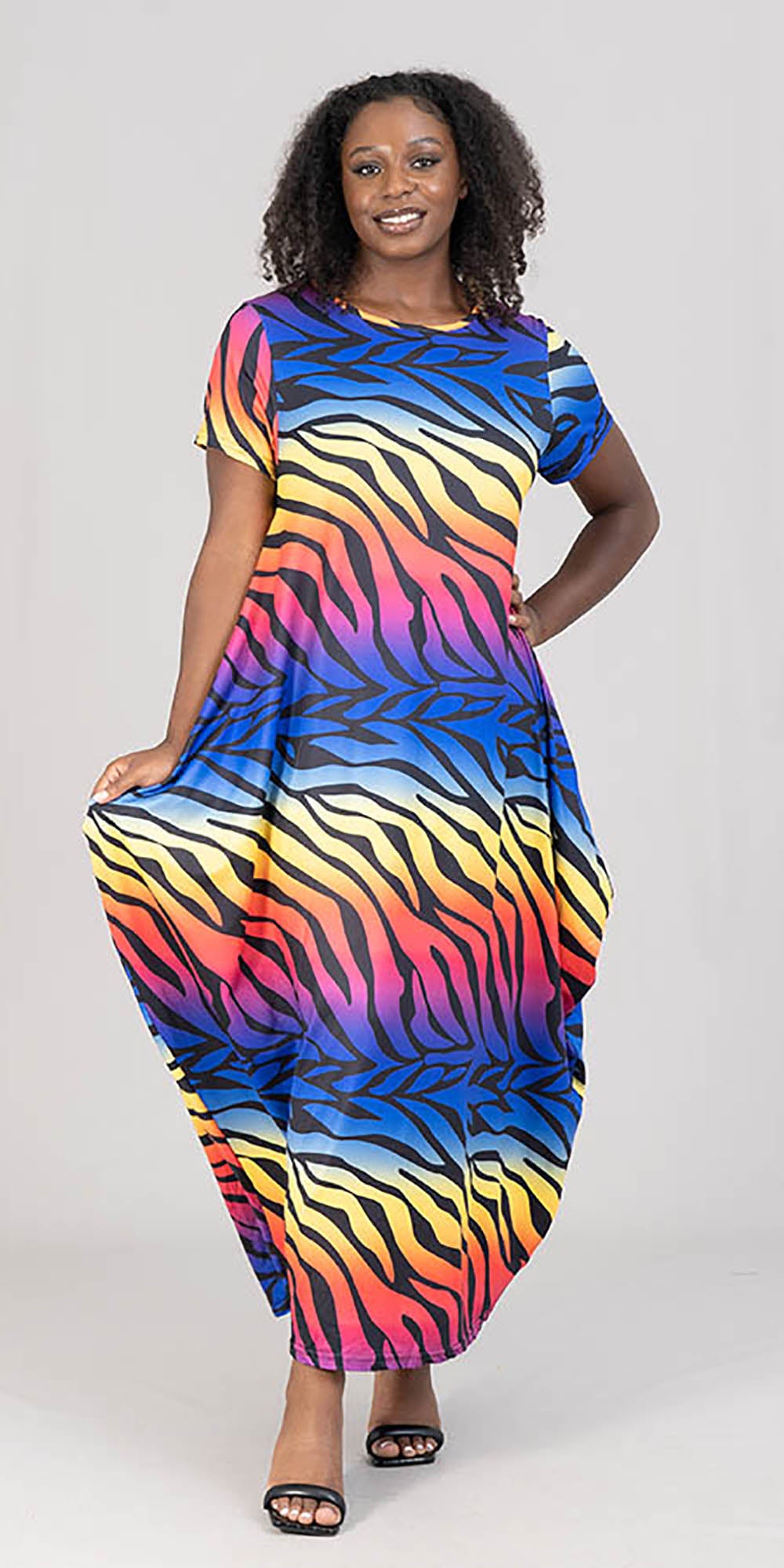 KaraChic CHH22022 - Short Sleeve Knit Print Maxi Dress