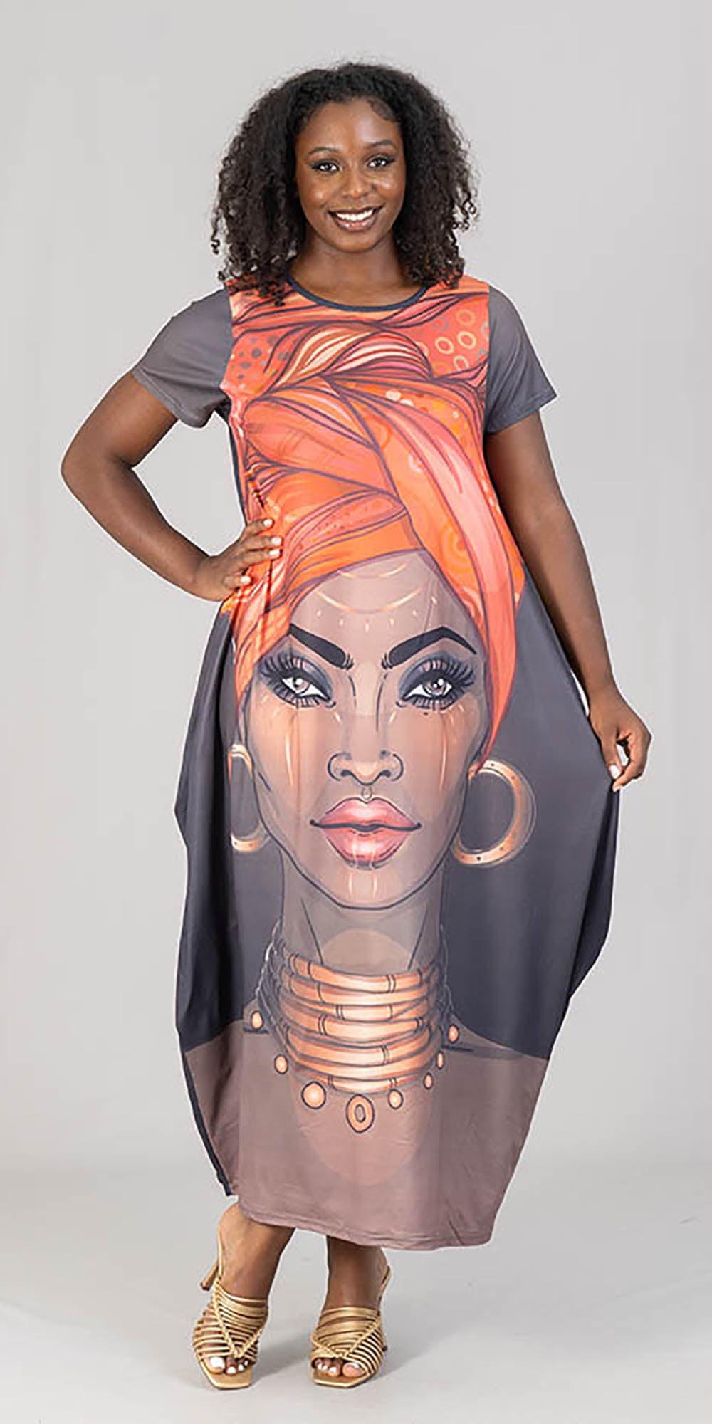 KaraChic CHH22029 - Short Sleeve Knit Graphic Print Maxi Dress