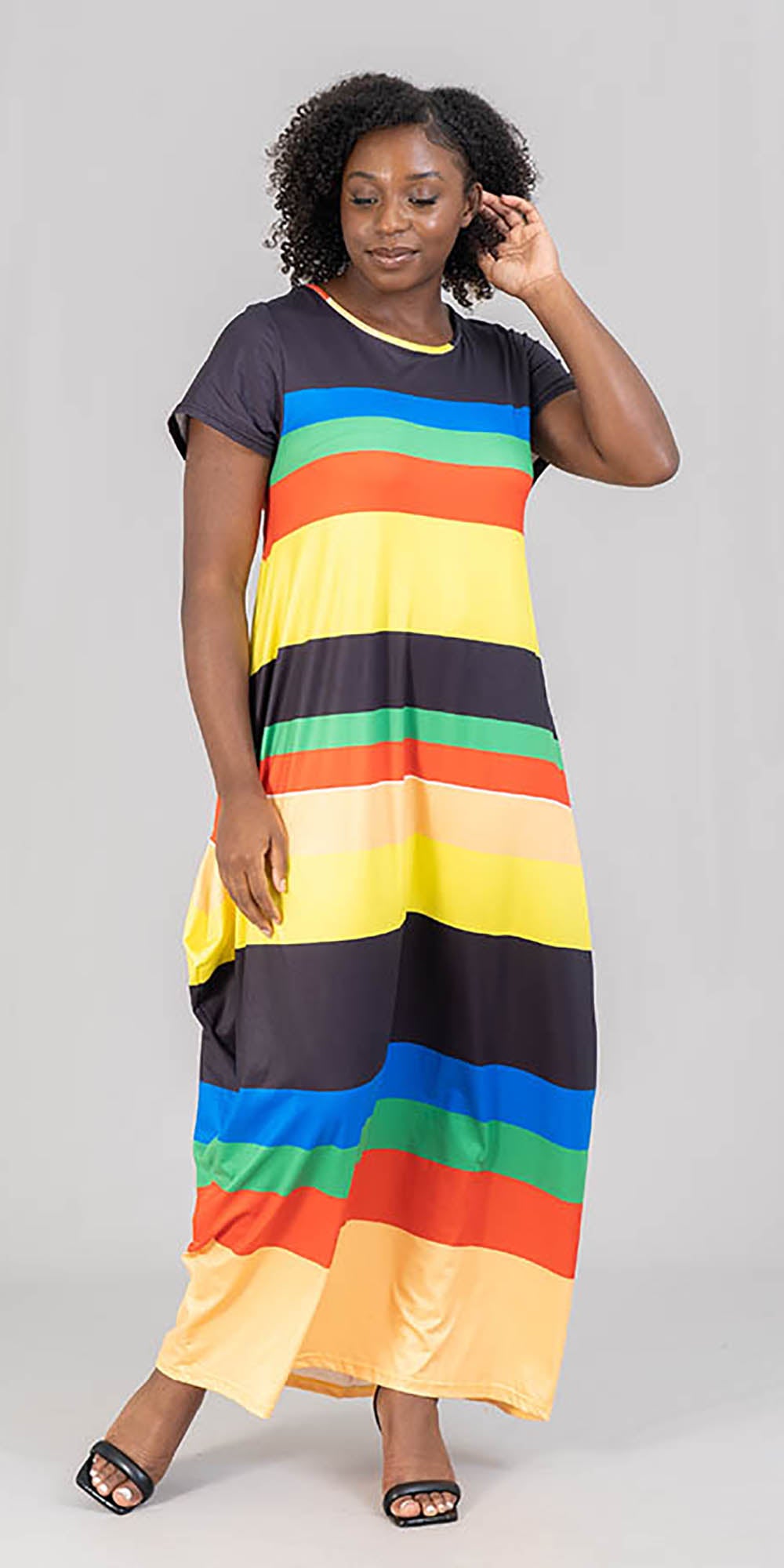 KaraChic CHH22034 - Short Sleeve Stripe Maxi Dress