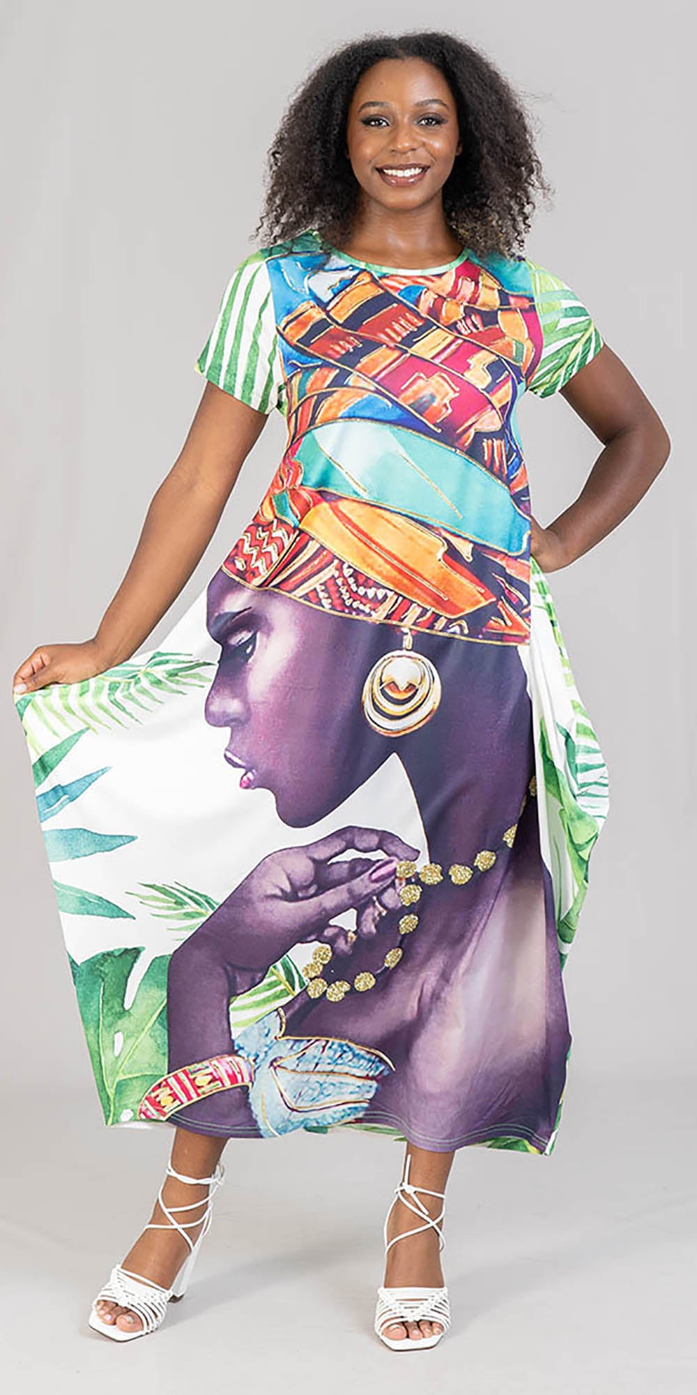 KaraChic CHH22040 - Graphic Print Short Sleeve Knit Maxi Dress