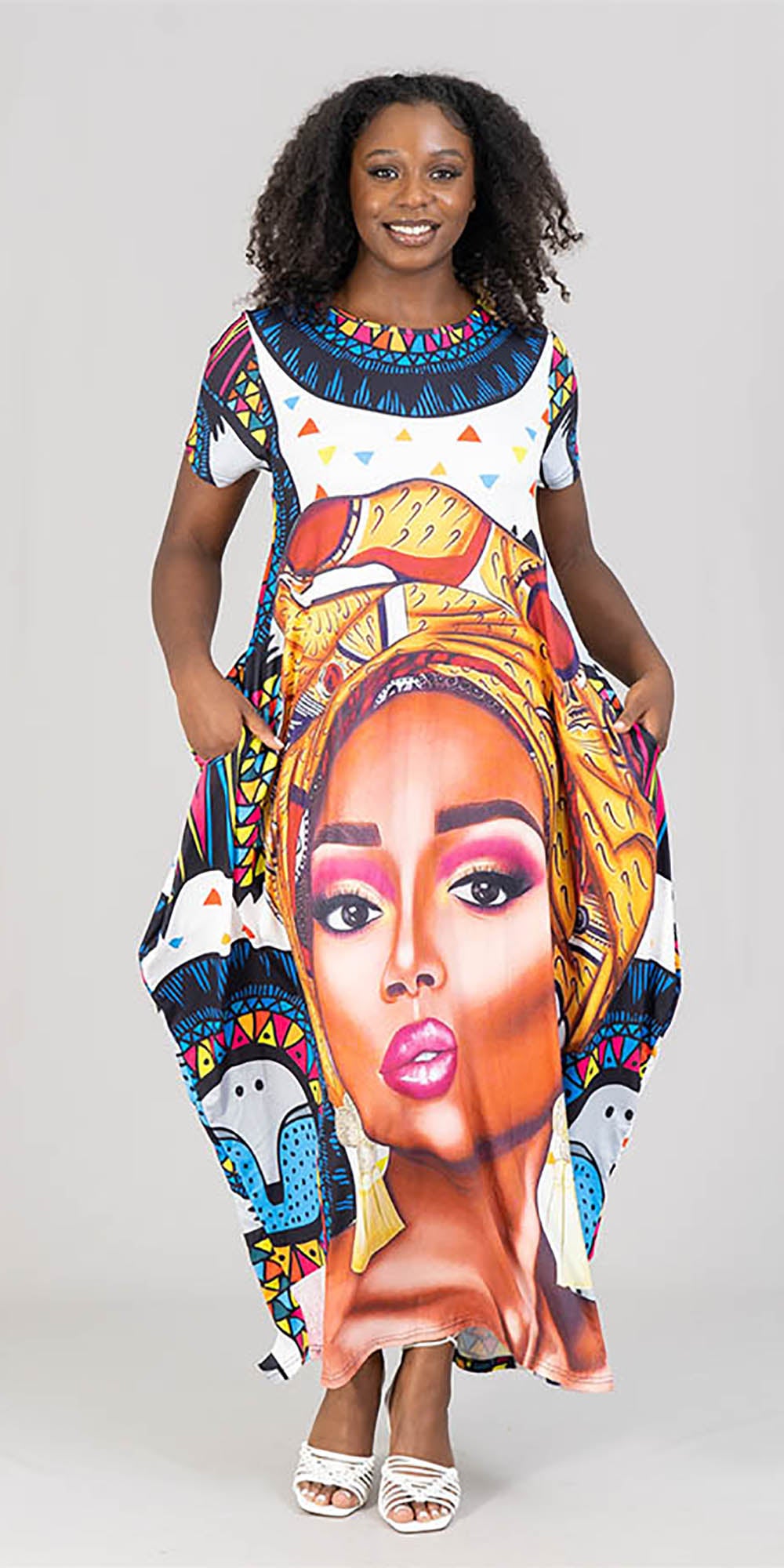 KaraChic CHH22058 - Short Sleeve Knit Graphic Print Maxi Dress