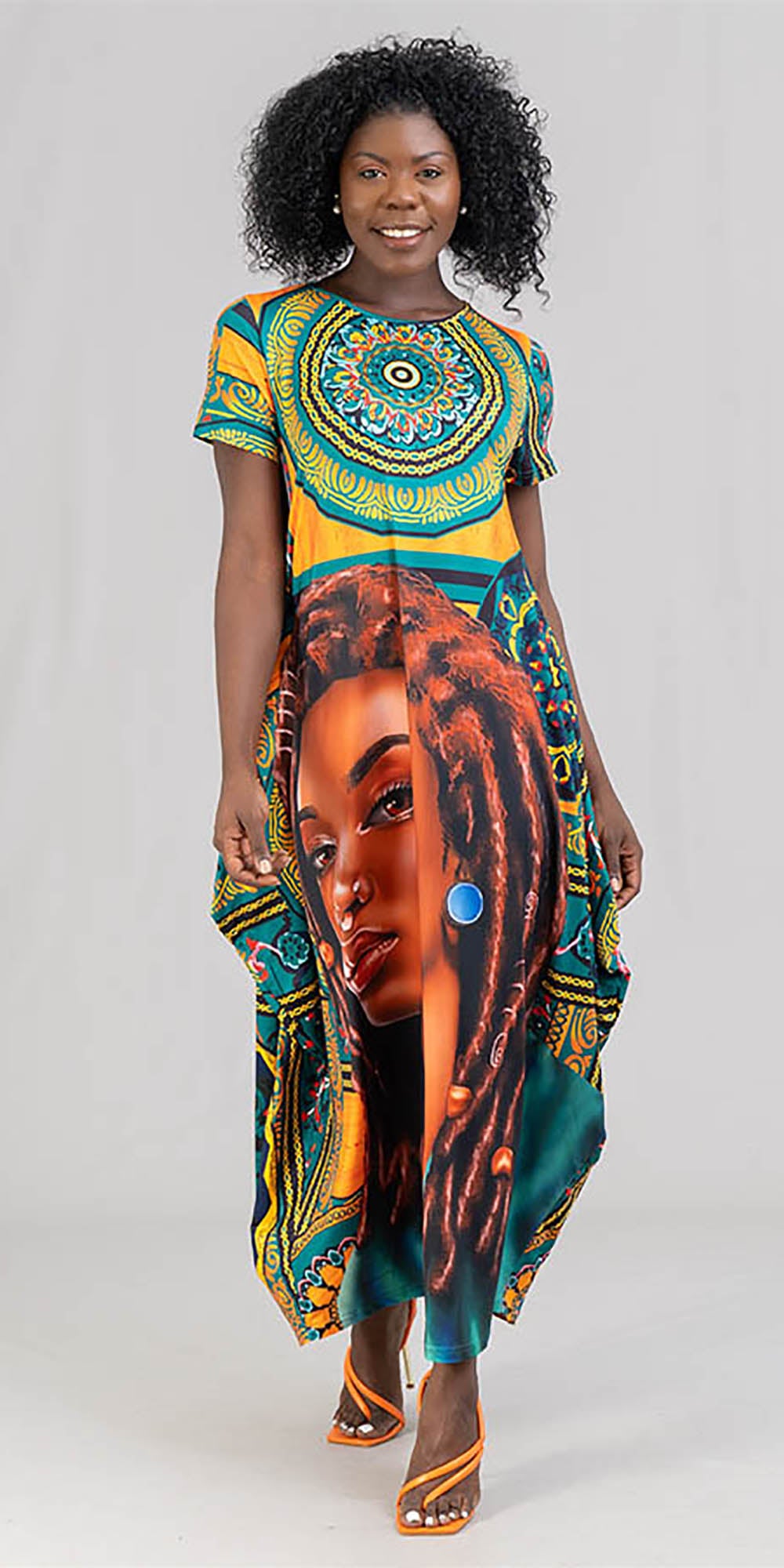 KaraChic CHH22061 - Graphic Print Short Sleeve Maxi Dress