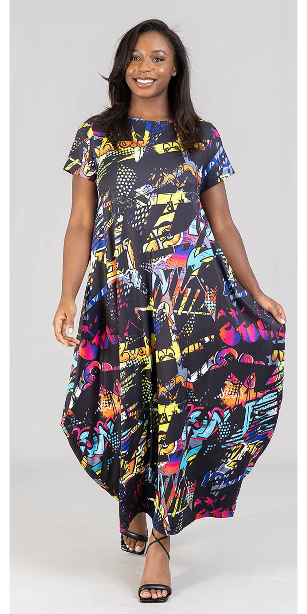 KaraChic CHH22081 - Graphic Print Short Sleeve Maxi Dress