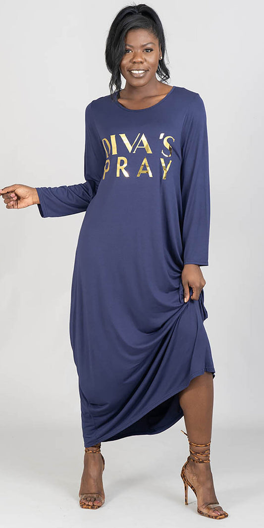 KaraChic - CHH22116 - Navy Gold -Divas Pray Print Knit Maxi Dress