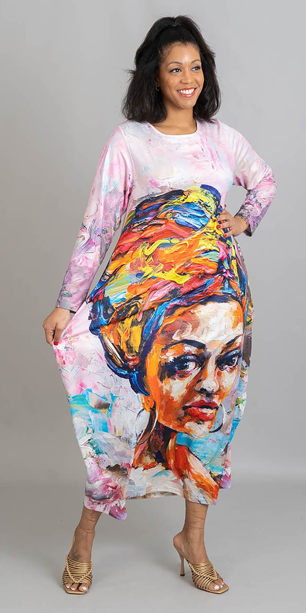 KaraChic - CHH22130 - Graphic Face Print Knit Maxi Dress