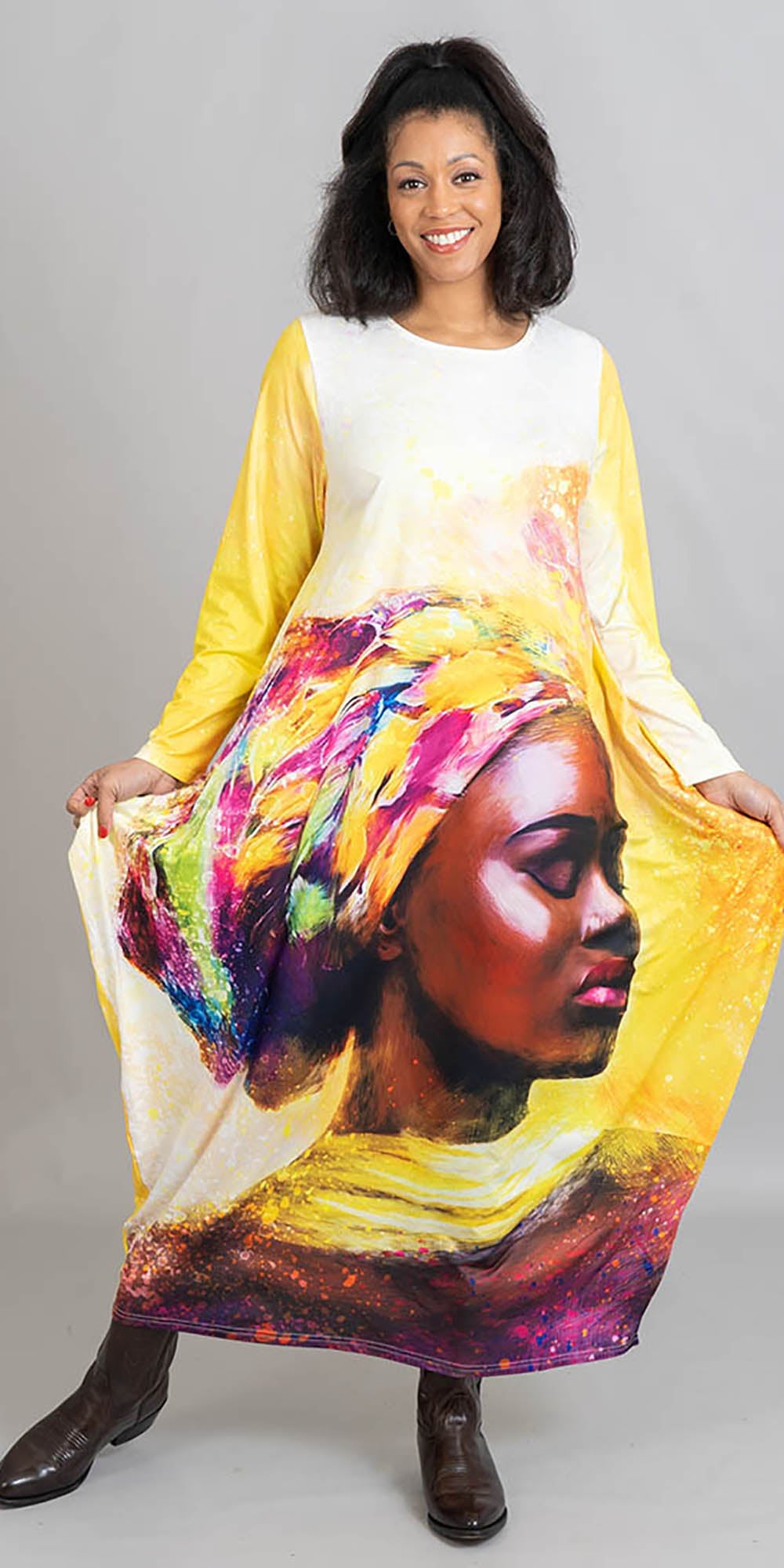 KaraChic - CHH22132 - Graphic Face Print Knit Maxi Dress