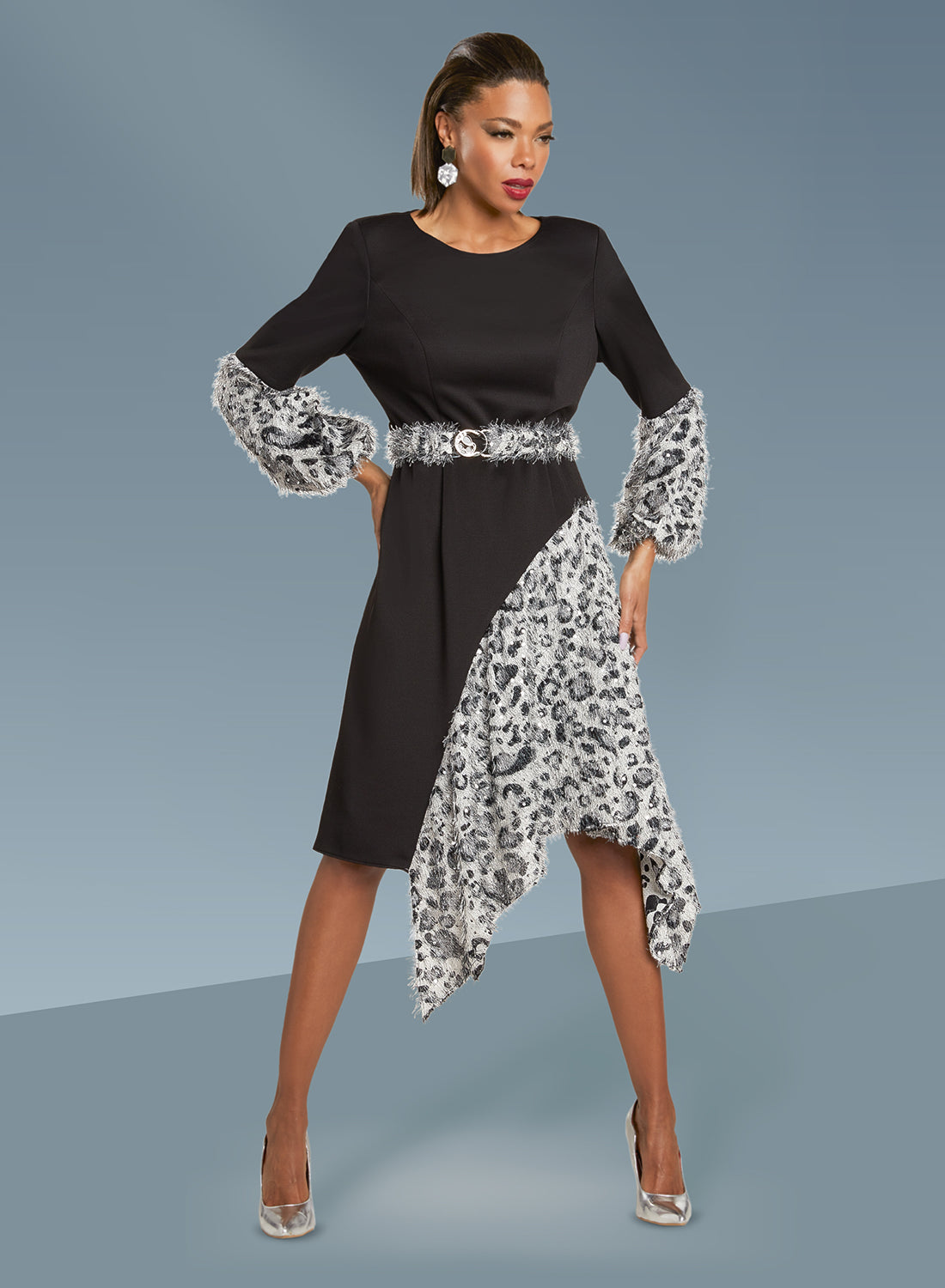 Love The Queen 17405 - Stretch Fabric Dress with Novelty Animal Print Accents