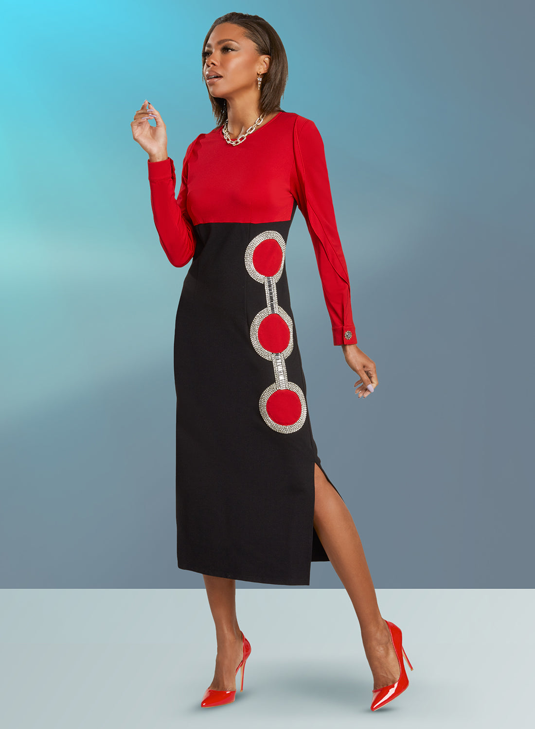 Love The Queen 17417 - Stretch Fabric Dress with Rhinestone Detailing