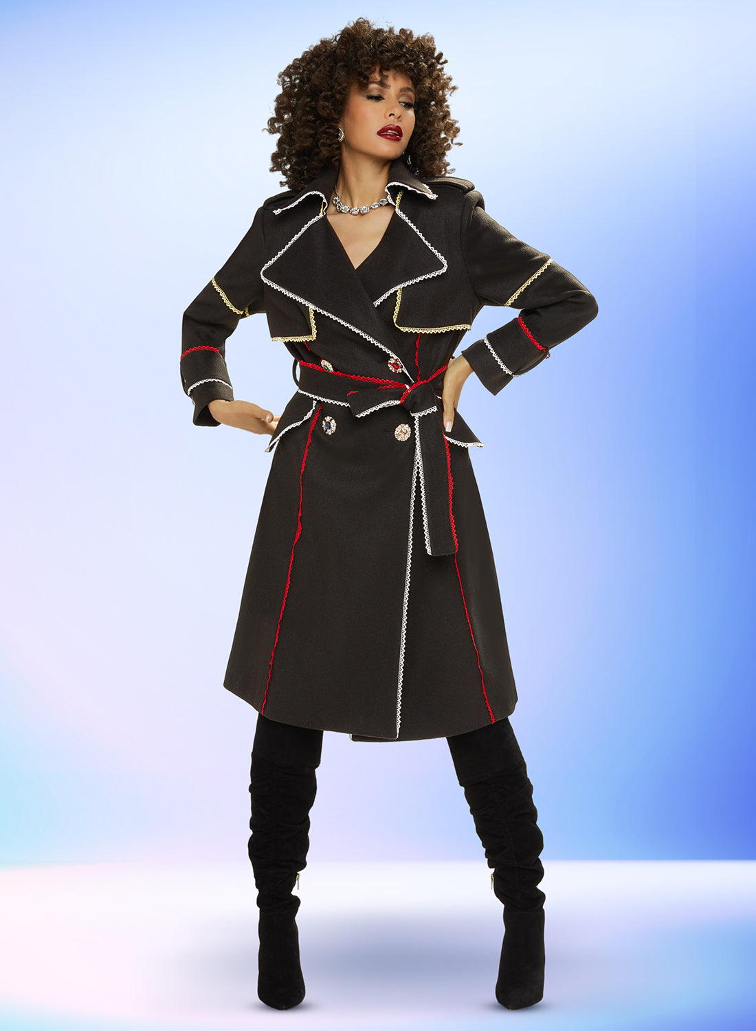 Love The Queen 17427 - Crepe Fabric Coat Dress with Color Trims