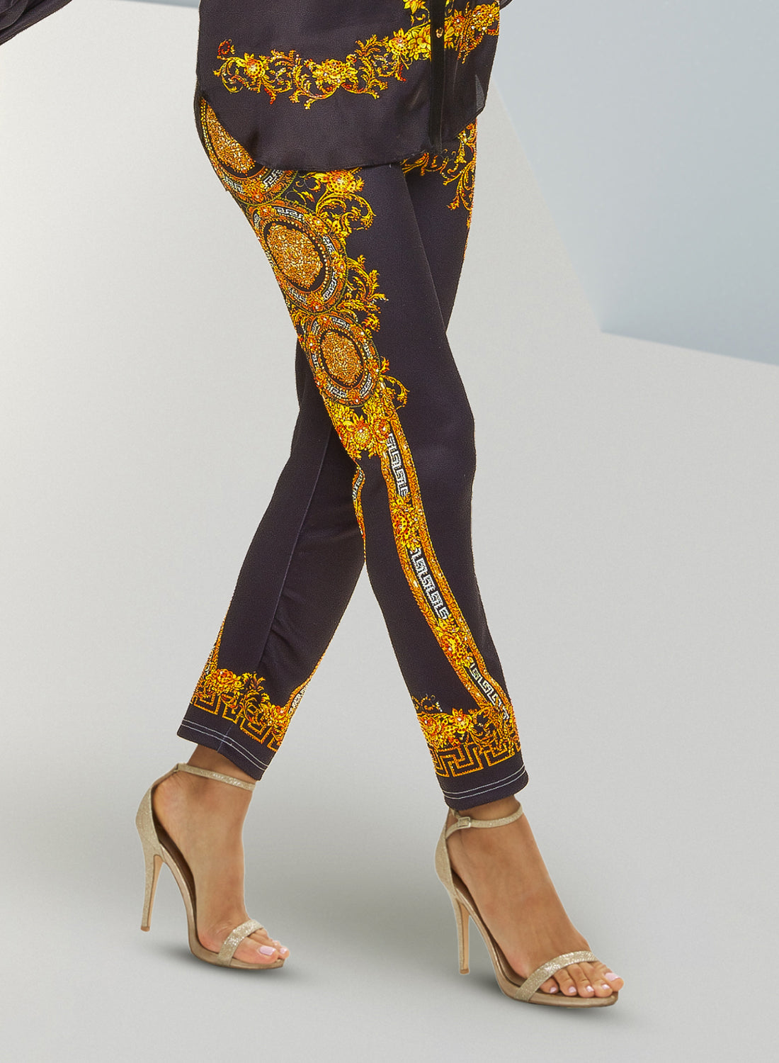 Love The Queen 17440P- Scuba Print Pants with Rhinestone Details