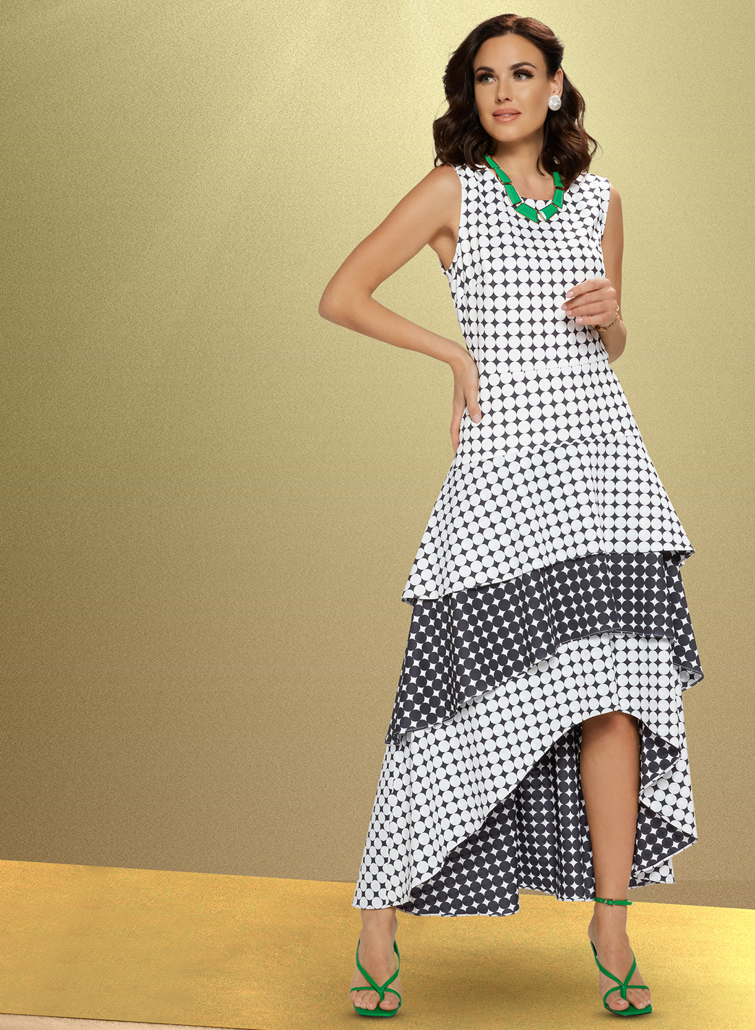 Love The Queen 17451 - Print Stretch Crepe Fabric Dress