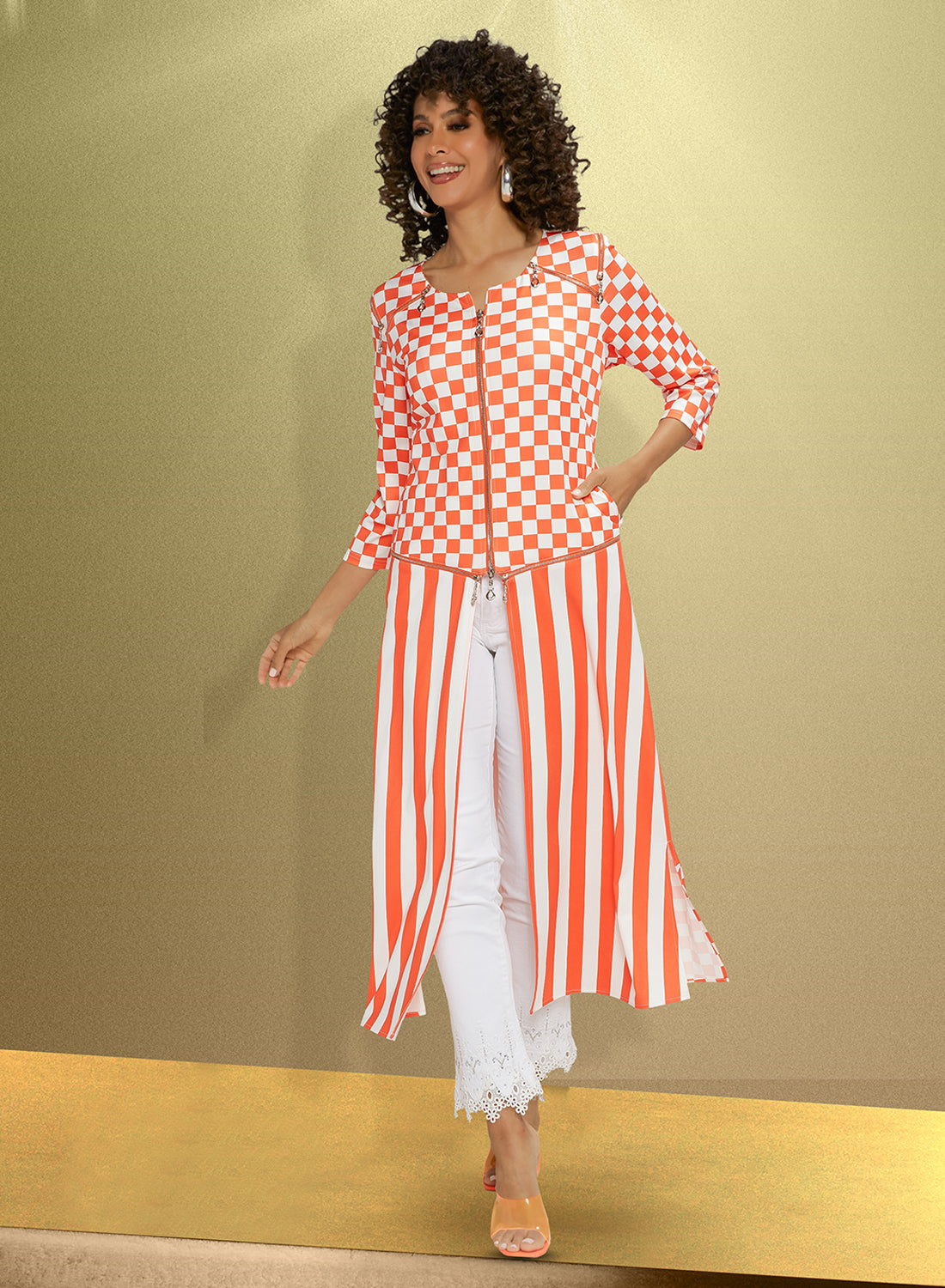 Love The Queen 17458 - Crepe Stretch Fabric Tunic with Zipper Features