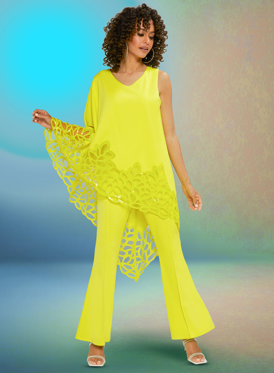 Love The Queen 17465 - Novelty Stretch Fabric Jumpsuit With Embroidery Sequin Embellishments