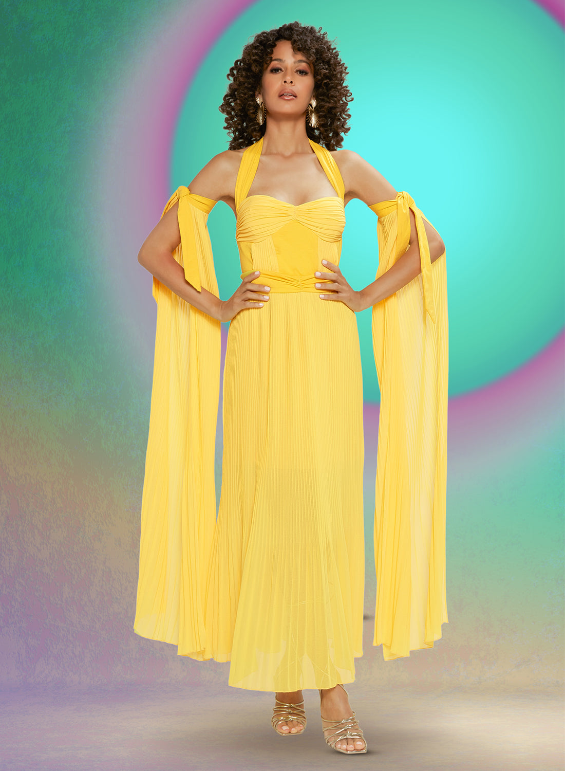 Love The Queen 17474 - Pleated Chiffon and Stretch Crepe Dress