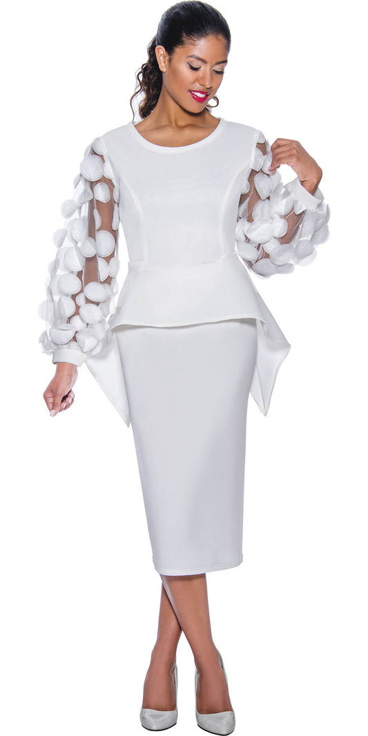 Stellar Looks - SL1012 - 2 PC White Scuba Skirt Suit with Petal Sleeves