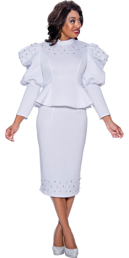 Stellar Looks - SL1402 - 2 PC Scuba White Skirt Suit With Embellishments