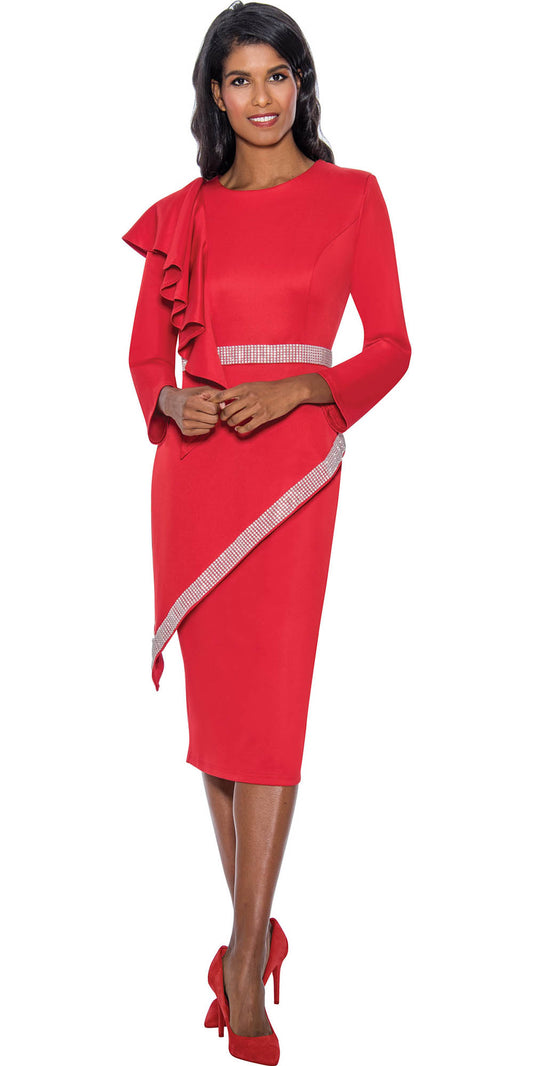 Stellar Looks - SL1662 - 2 PC Red Asymmetric Scuba Skirt Suit with Embellished Trim