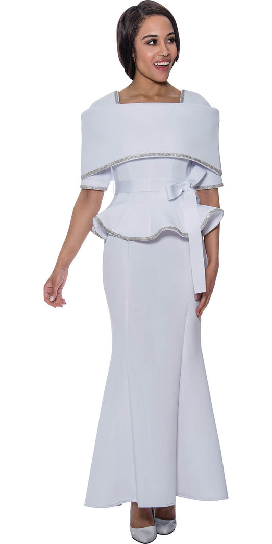 Stellar Looks - SL1692 - 2 PC White Peplum Portrait Collar Scuba Skirt Suit