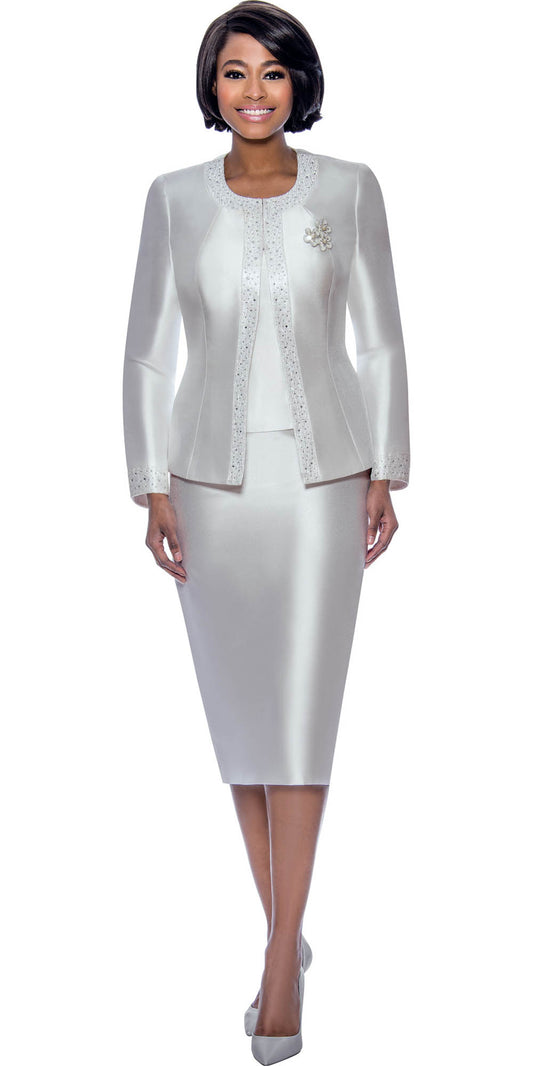 Terramina 7637 - Silver - Womens Church Suit With Embellished Trim On Jacket