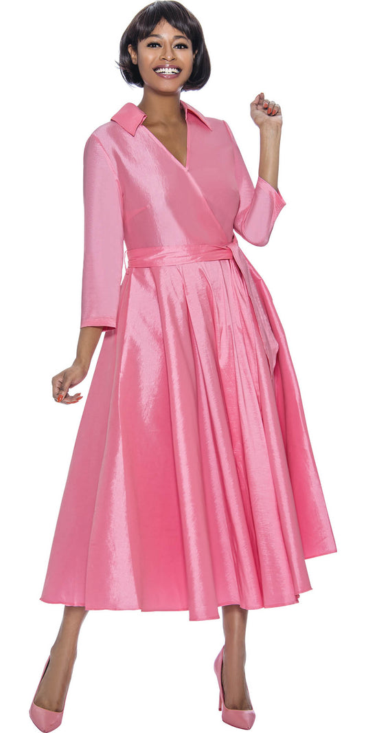 Terramina 7869 - Pink - Silk Look Dress With Sash Belt