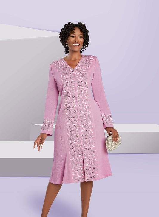 Donna Vinci 13397 - Pink - Pearl and Rhinestone Zip Up Knit Dress