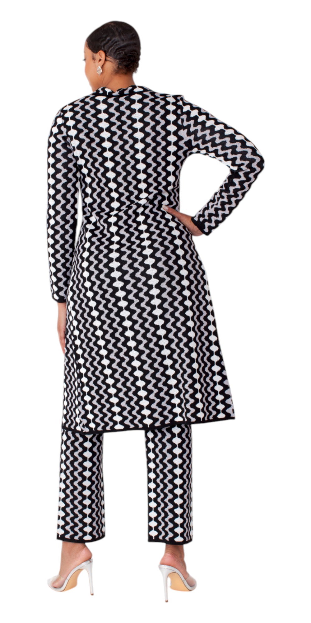 Kayla Knits 51007 - Black White - Zig Zag Pattern Pant Set