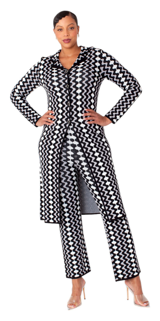 Kayla Knits 51007 - Black White - Zig Zag Pattern Pant Set