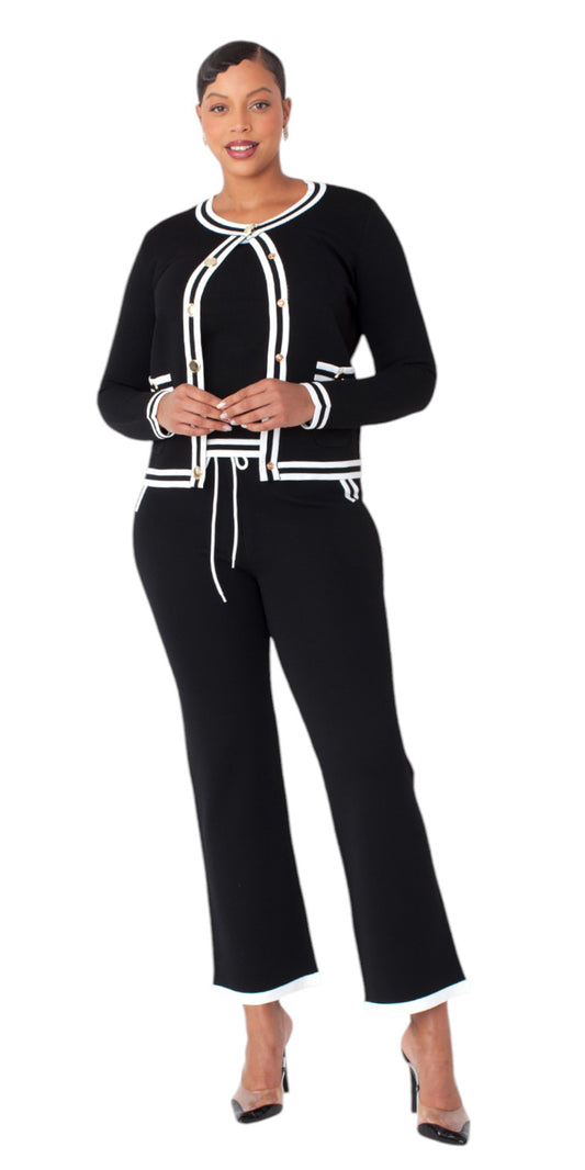 Kayla Knits 51008 - Black - Elegant Textured Knit Pant Set