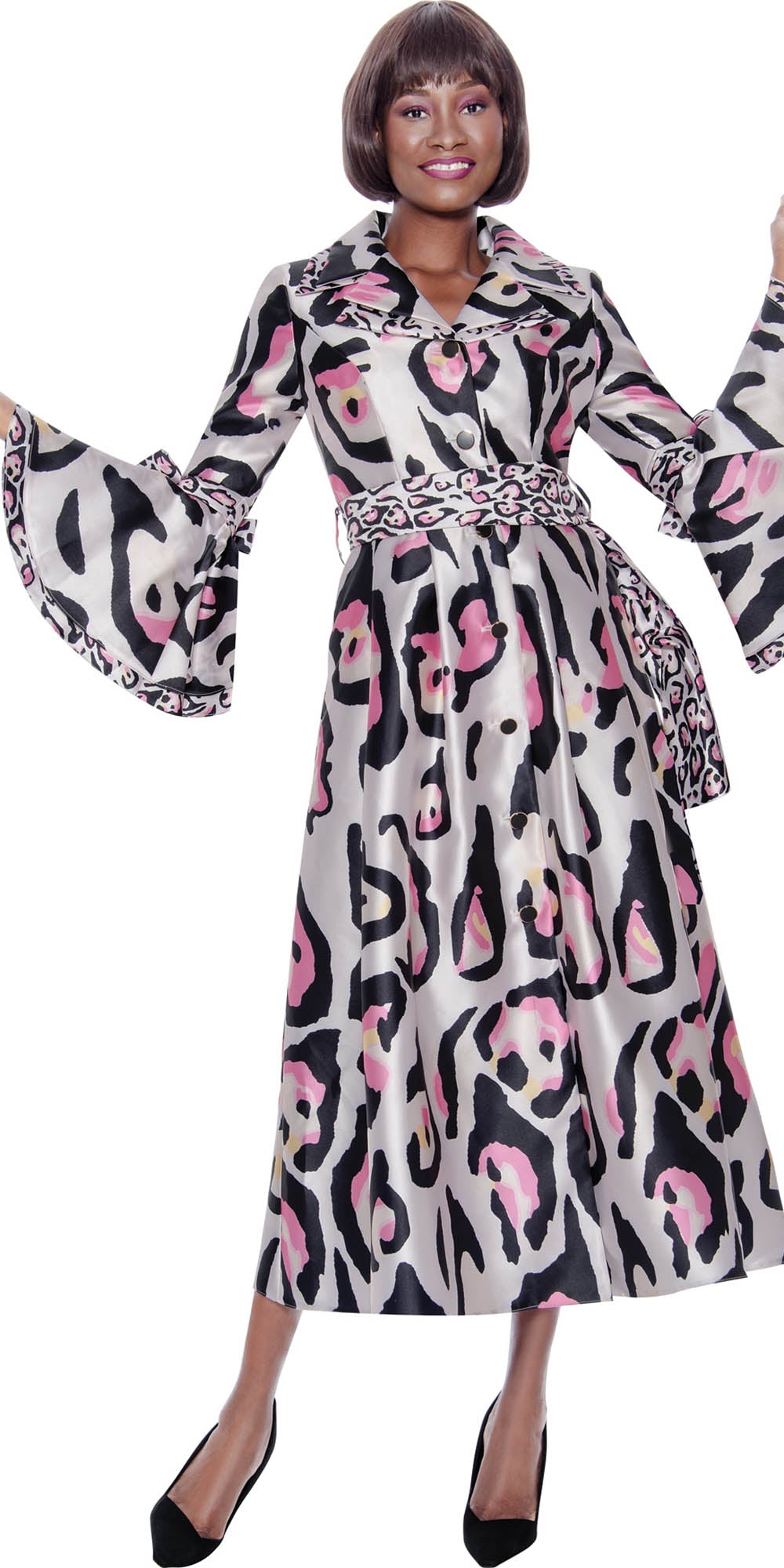 Terramina 7122 - Print - Sash Tie Dress with Bell Sleeves