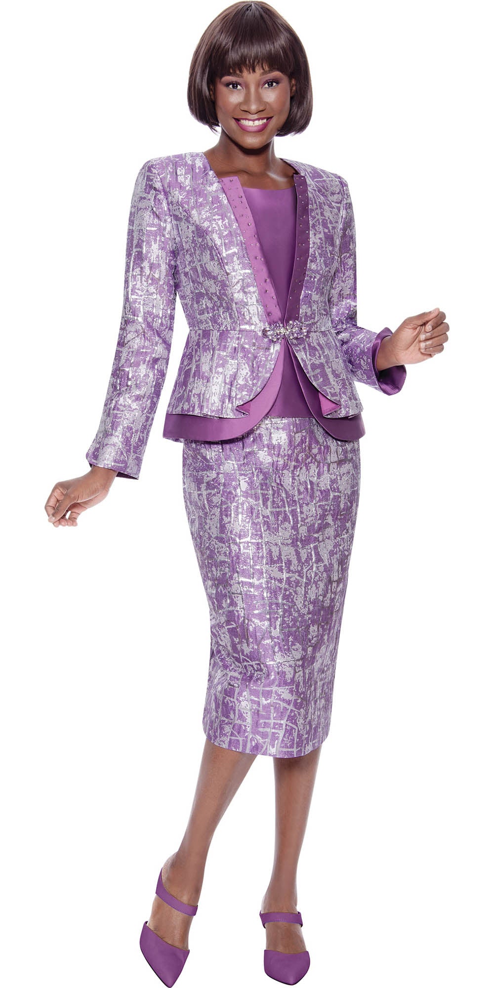 Terramina 7130 - Lavender - 3 PC Skirt Suit with Textured Fabric