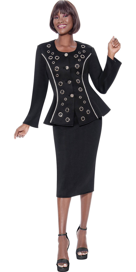 Terramina 7141 - Black - 2PC Skirt Suit with Grommet Embellishments