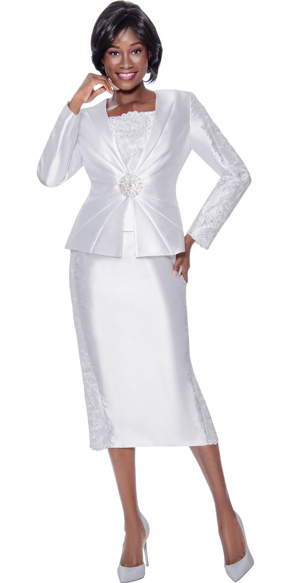 Terramina 7145 - White - 3PC Embellished Skirt Suit