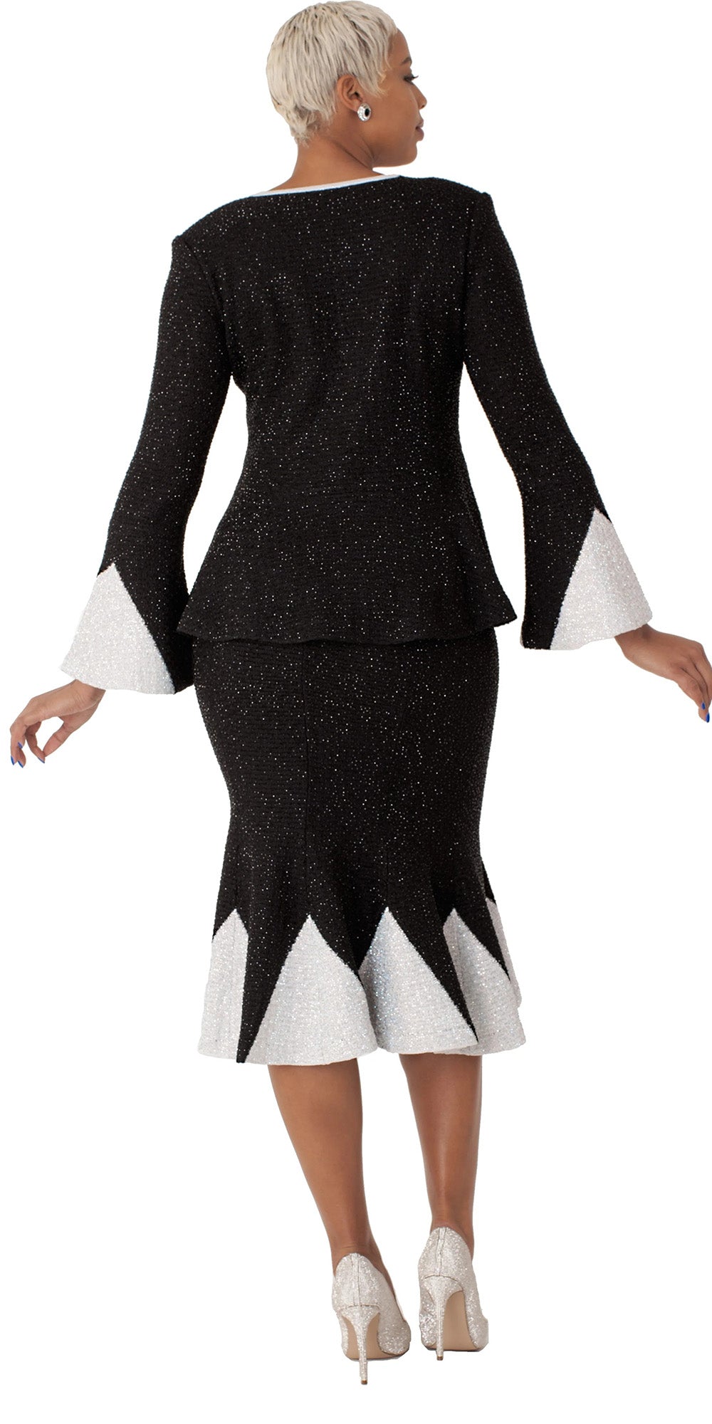 Liorah Knits 7301 - Black/Silver - 2 PC Rhinestone Embellished Knit Skirt Suit