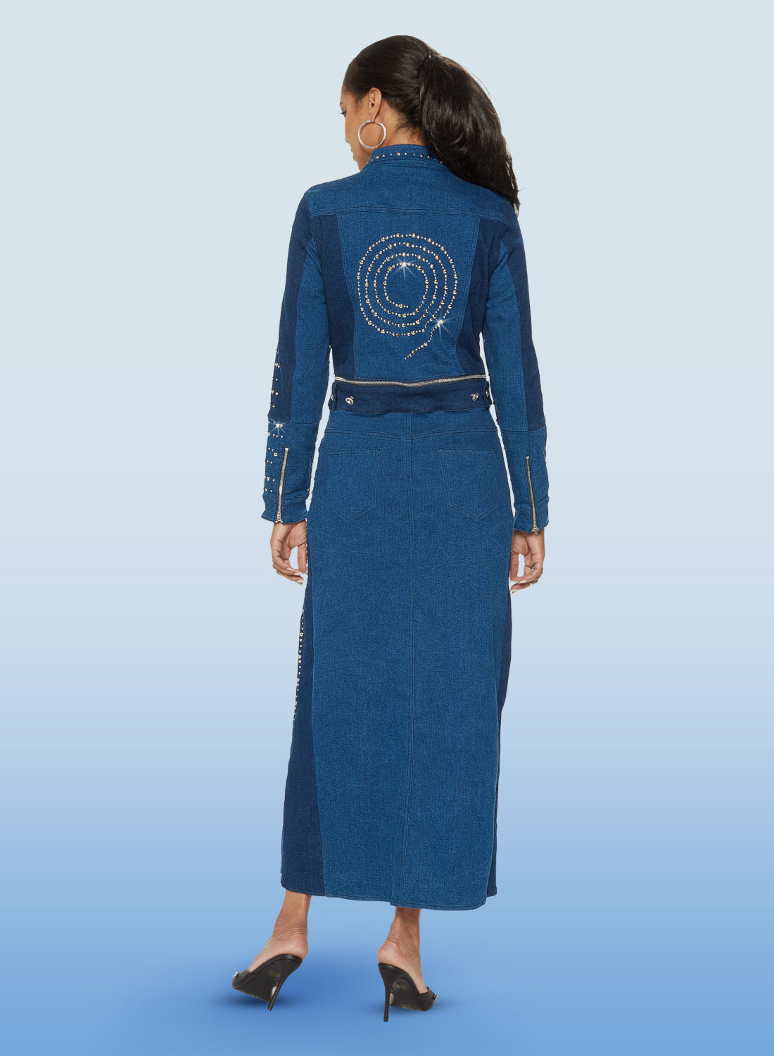 DV Jeans - 8474 - Dark Blue - Stretch Denim Rhinestone Embellished Two-tone Dress
