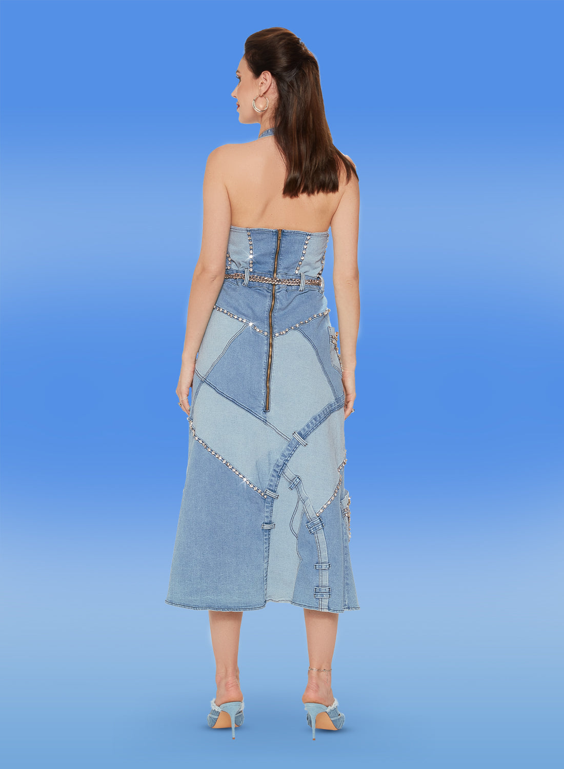 DV Jeans - 8480D - Light Blue - Stretch Denim Embellished Two-tone Dress