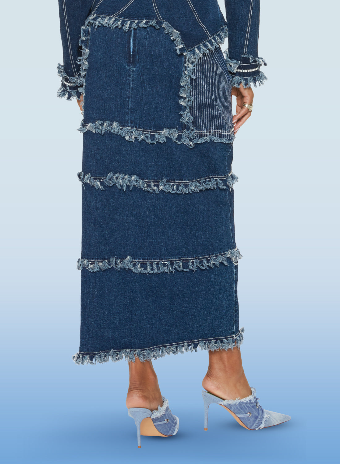 DV Jeans - 8481S - Dark Blue - Stretch Denim Pearl Trim Skirt