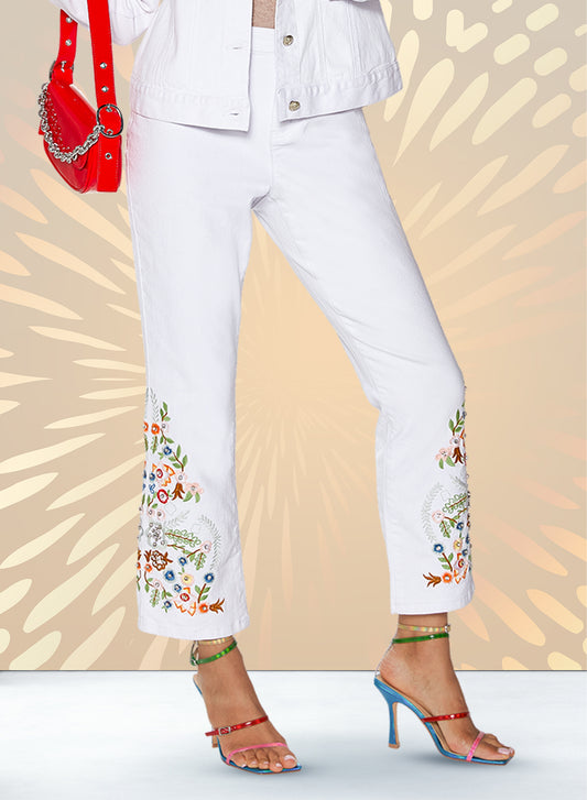 DV Jeans 8487P - White Multi - Embroidery Denim Pant