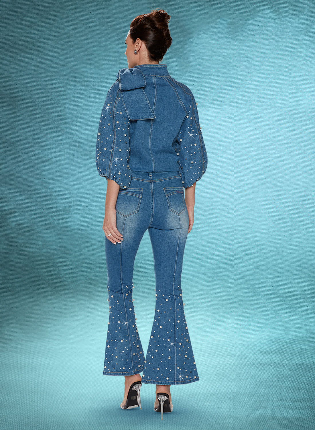 DV Jeans 8490 - Blue - 2 Piece Premium Quality Stretch Denim  Trimmed With Pearls & Rhinestones