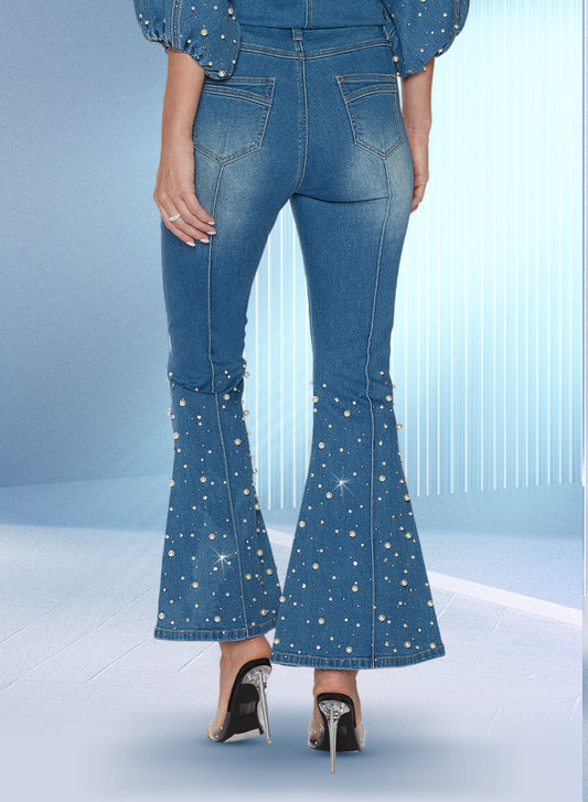 DV Jeans 8490P - Blue - Denim Pearl and Rhinestone Embellished Pant