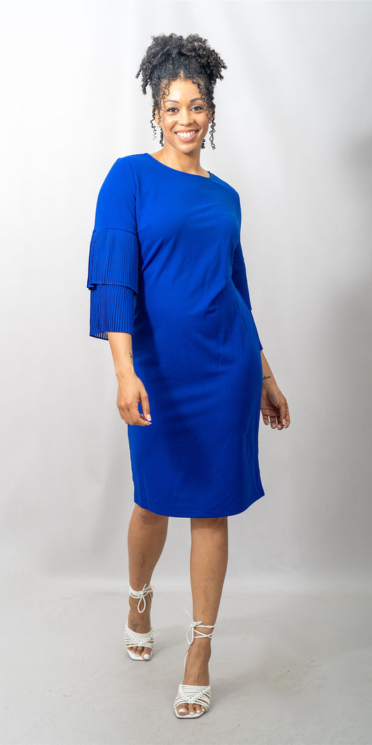 Allen Kay 926 Pleated Sleeve Dress - Blue