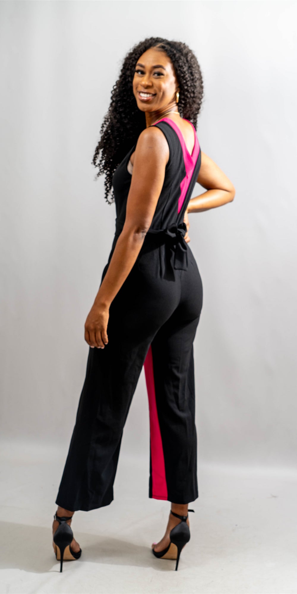 Allen Kay MSCJ2933 - Black Pink - Color Block Jumpsuit