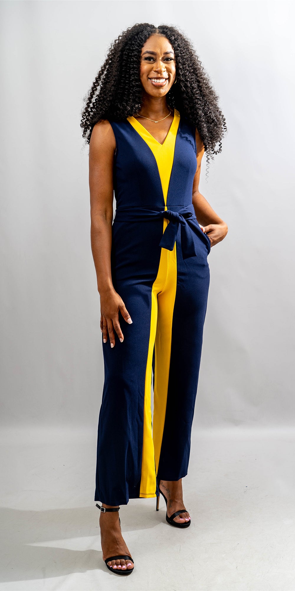 Allen Kay MSCJ2933 - Navy Lemon - Color Block Jumpsuit