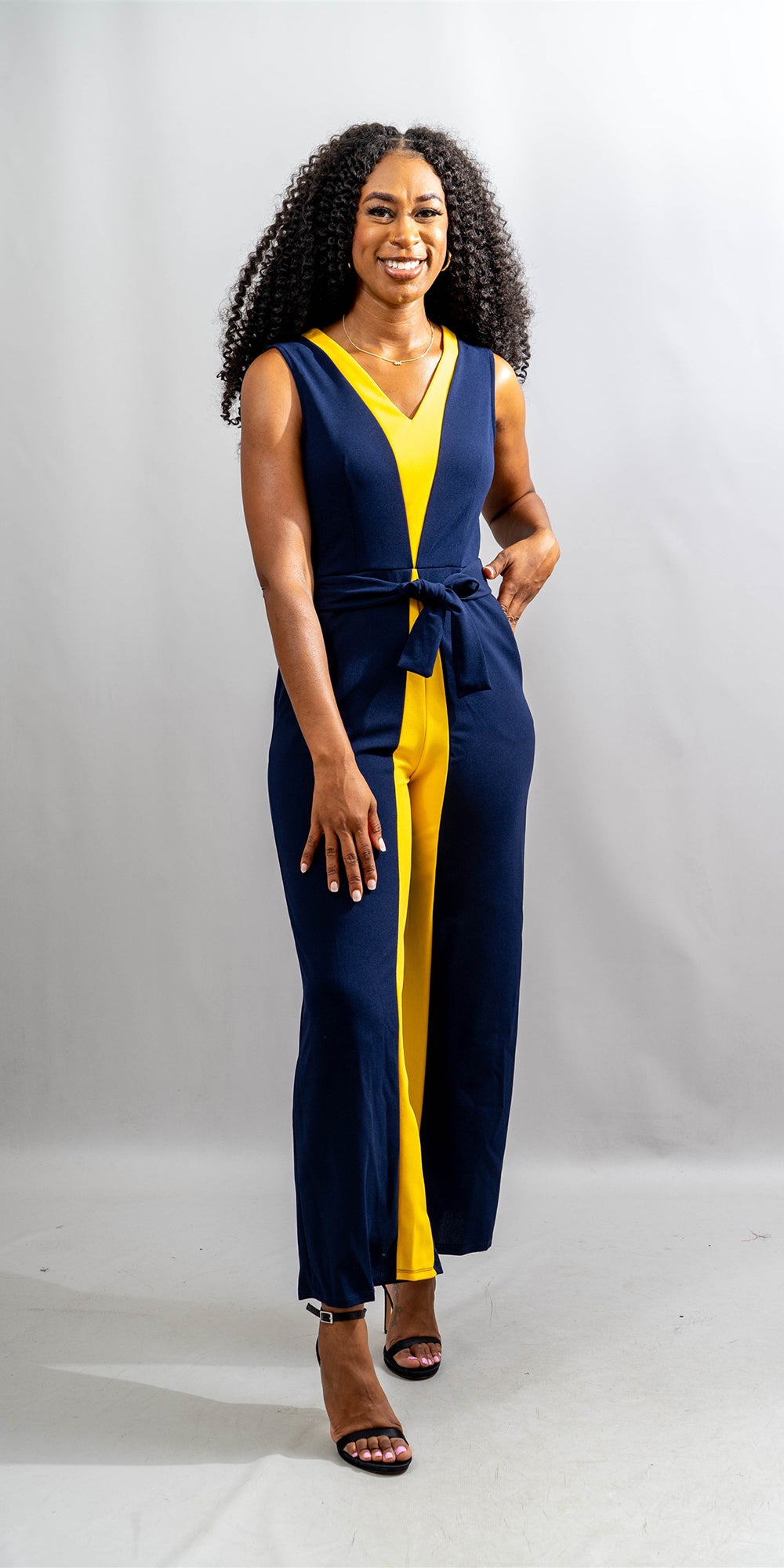 Allen Kay MSCJ2933 - Navy Lemon - Color Block Jumpsuit