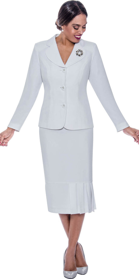 Ben Marc 78095-White - Modern Styled Suit For Women With Clover Lapels
