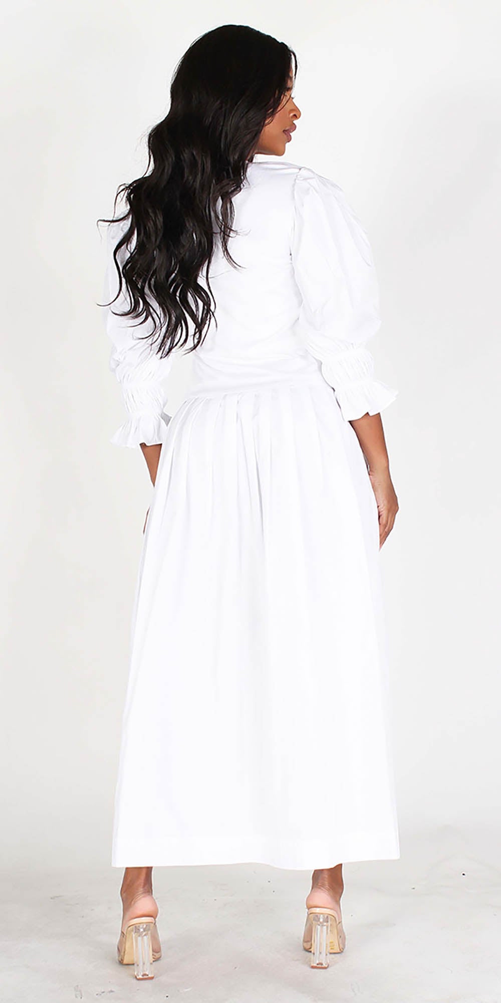 Callimoda EI1896 White - Dropwaist Knit and Woven Maxi Dress