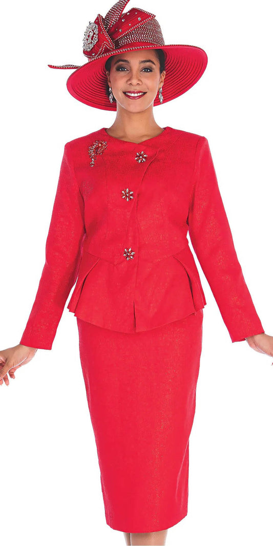 Champagne - 5622 - Red - Brocade 2pc Suit