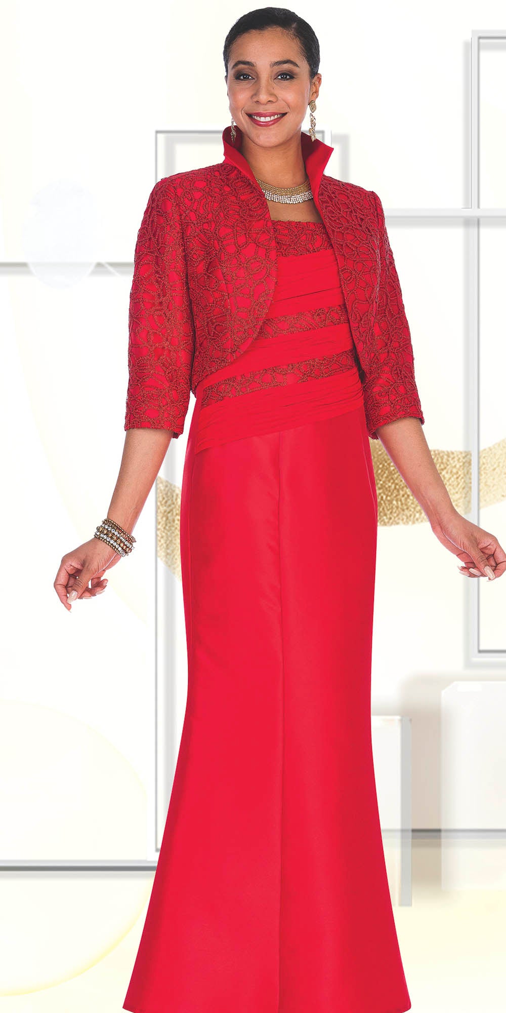 Champagne - 5405 - Red - 2pc Jacket Dress